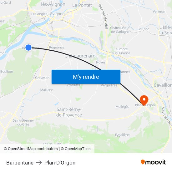 Barbentane to Plan-D'Orgon map