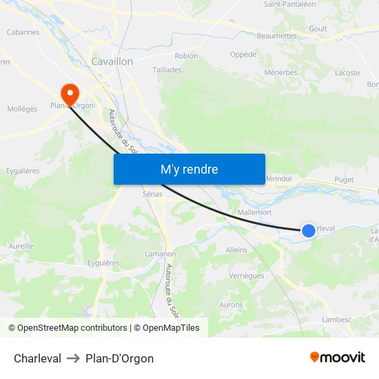 Charleval to Plan-D'Orgon map