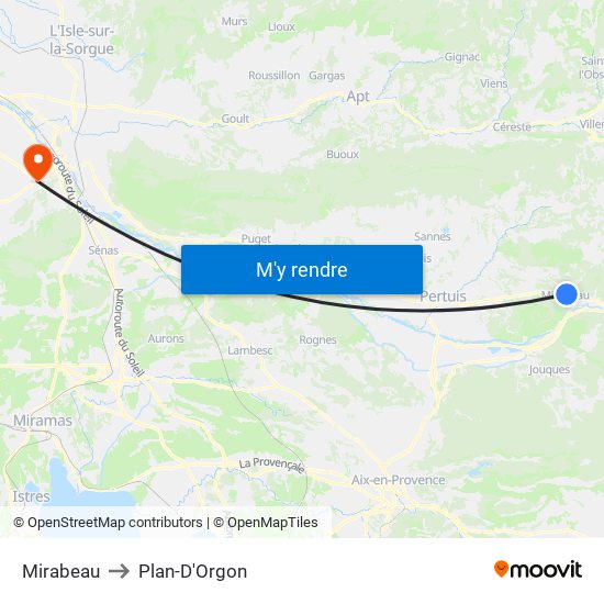 Mirabeau to Plan-D'Orgon map