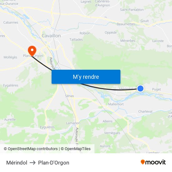 Mérindol to Plan-D'Orgon map