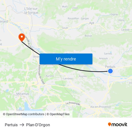 Pertuis to Plan-D'Orgon map