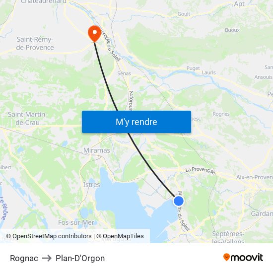 Rognac to Plan-D'Orgon map