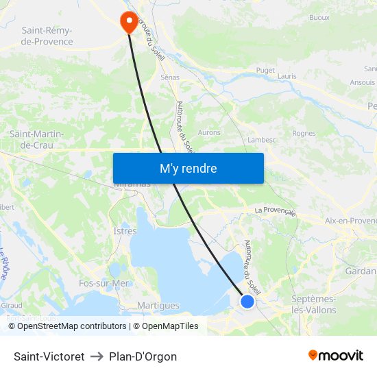 Saint-Victoret to Plan-D'Orgon map