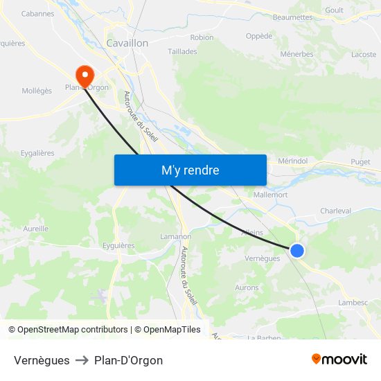 Vernègues to Plan-D'Orgon map