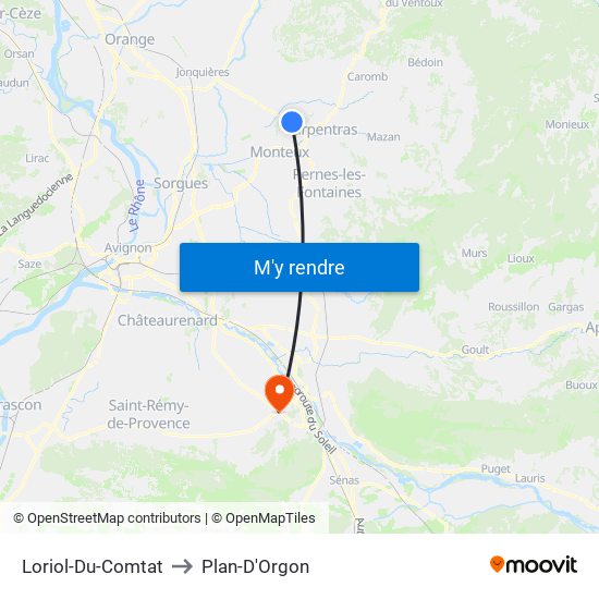 Loriol-Du-Comtat to Plan-D'Orgon map