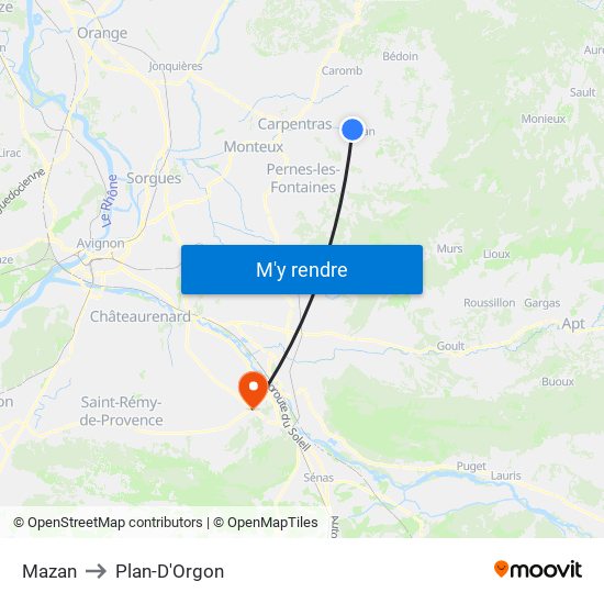 Mazan to Plan-D'Orgon map