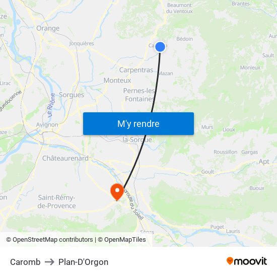 Caromb to Plan-D'Orgon map