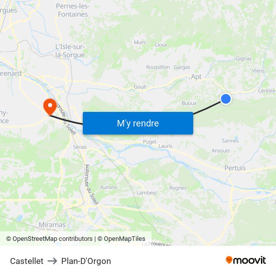 Castellet to Plan-D'Orgon map