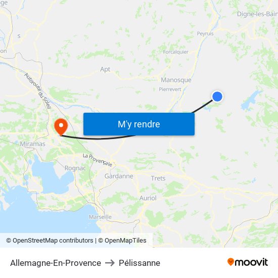 Allemagne-En-Provence to Pélissanne map