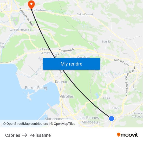 Cabriès to Pélissanne map