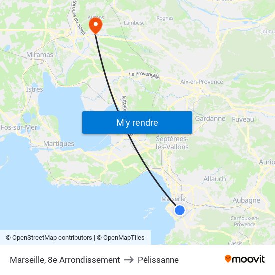 Marseille, 8e Arrondissement to Pélissanne map