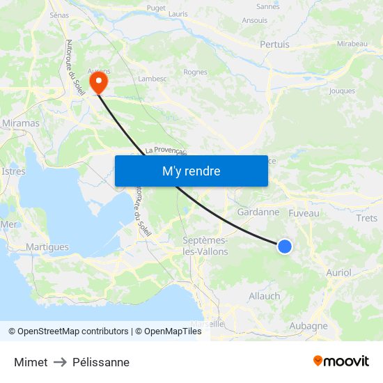 Mimet to Pélissanne map