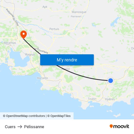 Cuers to Pélissanne map