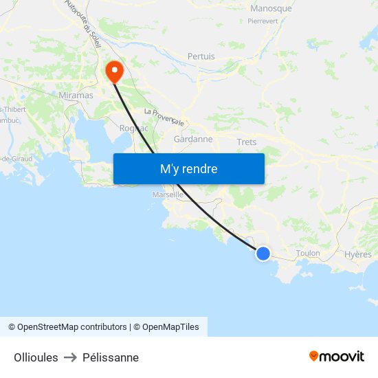 Ollioules to Pélissanne map