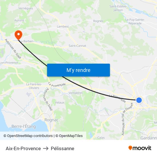 Aix-En-Provence to Pélissanne map