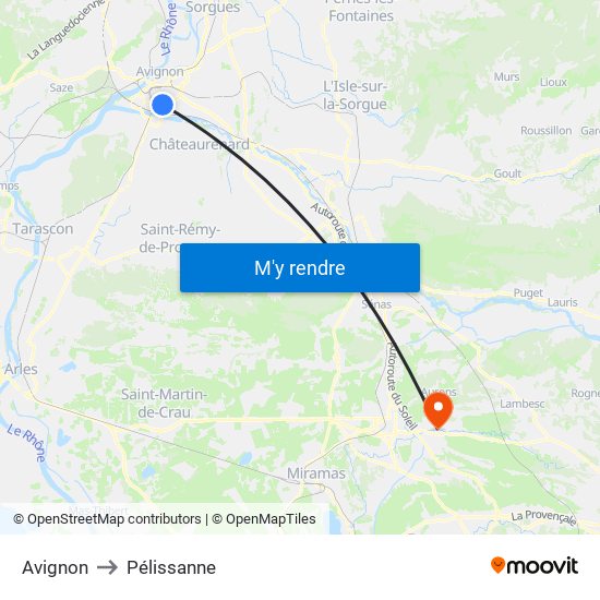 Avignon to Pélissanne map