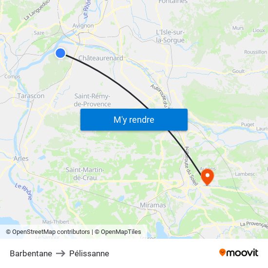 Barbentane to Pélissanne map