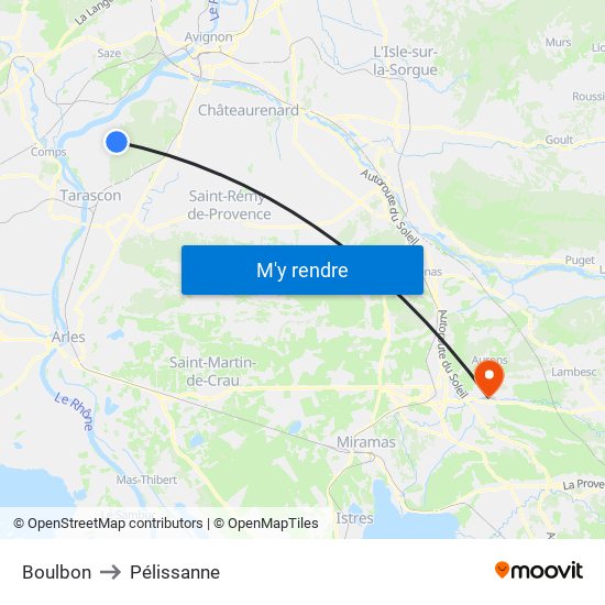 Boulbon to Pélissanne map