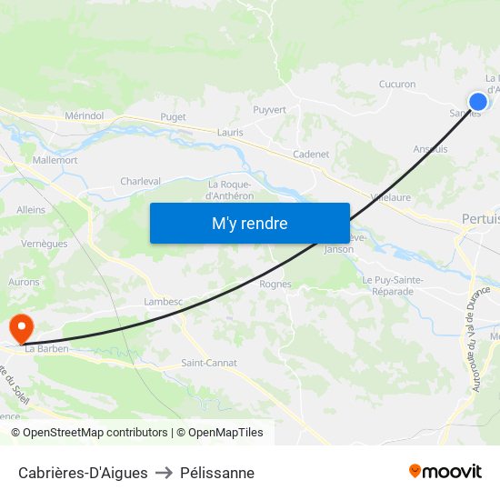 Cabrières-D'Aigues to Pélissanne map
