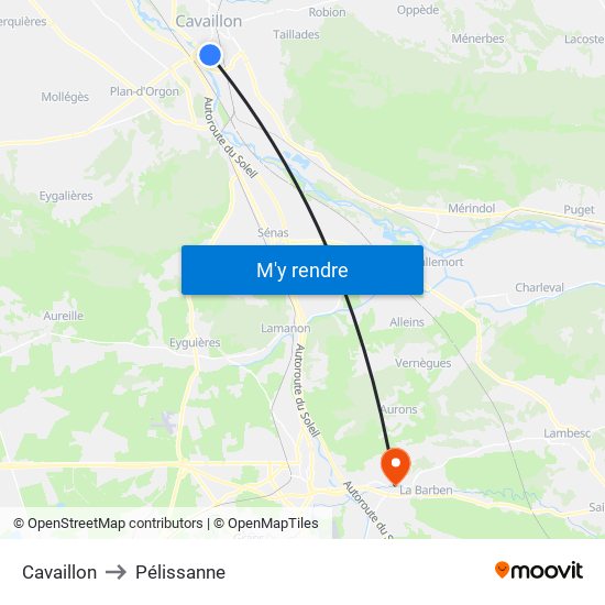 Cavaillon to Pélissanne map