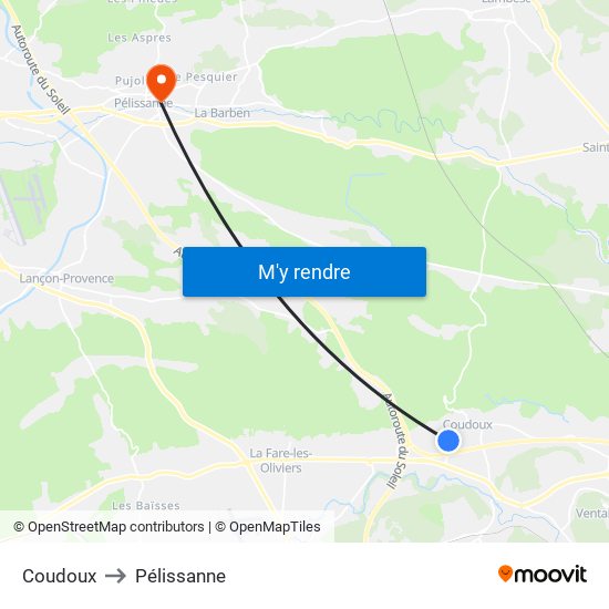 Coudoux to Pélissanne map