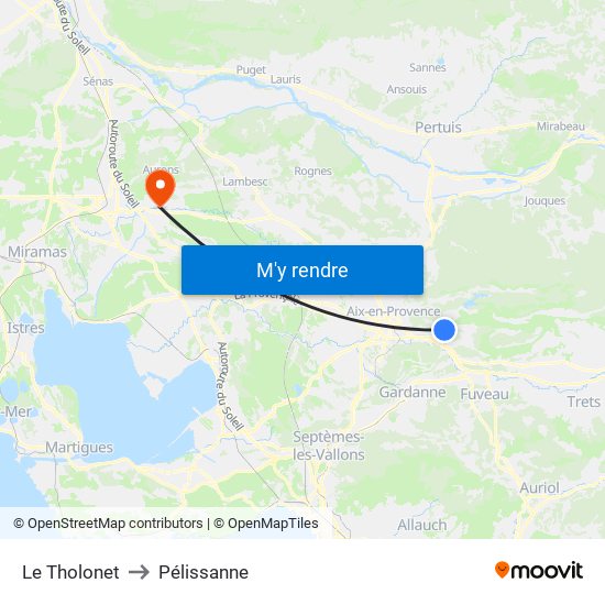 Le Tholonet to Pélissanne map