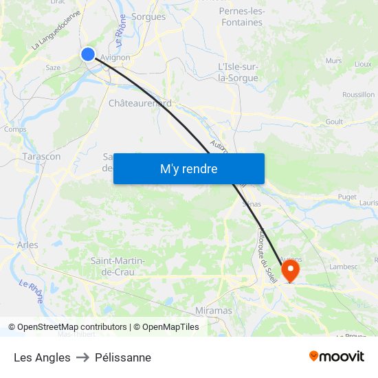 Les Angles to Pélissanne map