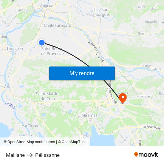 Maillane to Pélissanne map