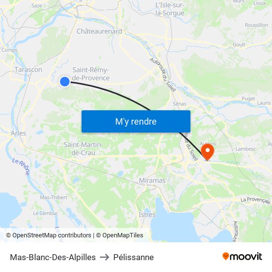 Mas-Blanc-Des-Alpilles to Pélissanne map
