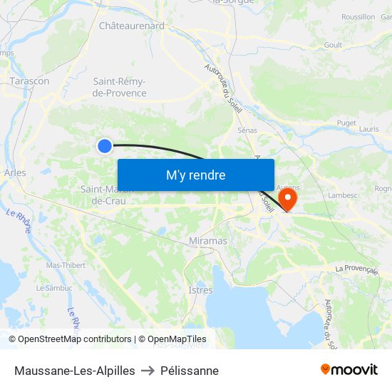 Maussane-Les-Alpilles to Pélissanne map