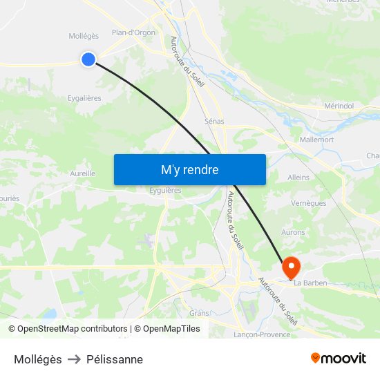 Mollégès to Pélissanne map