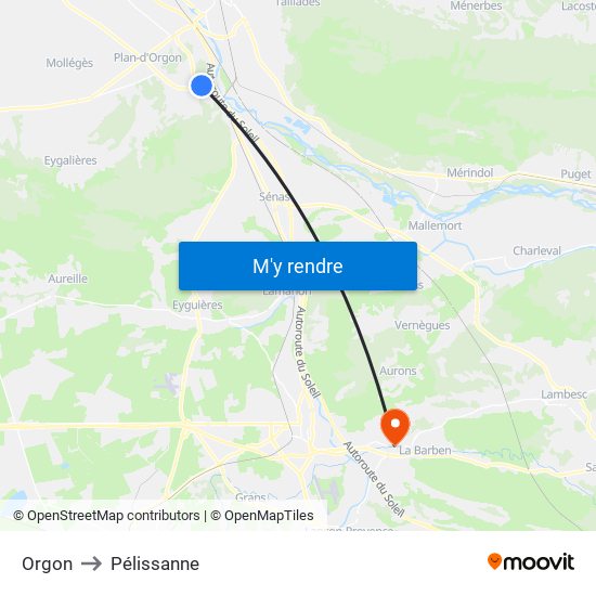 Orgon to Pélissanne map