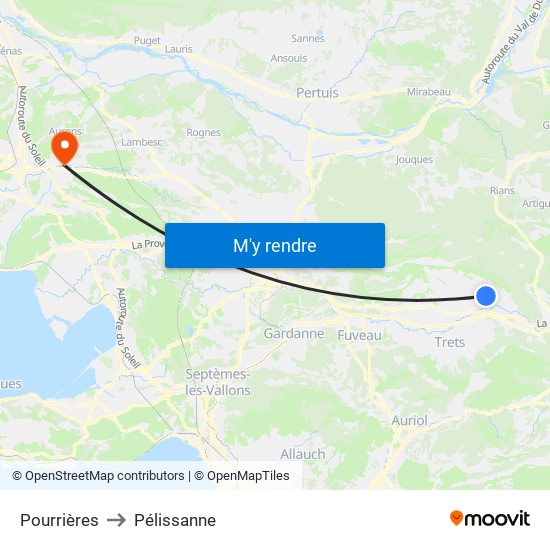 Pourrières to Pélissanne map