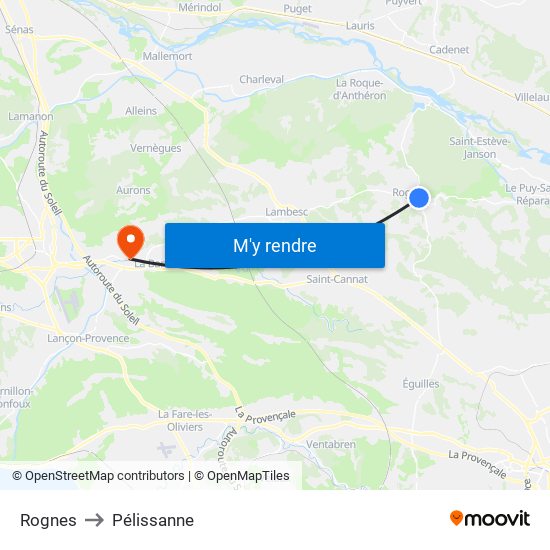Rognes to Pélissanne map