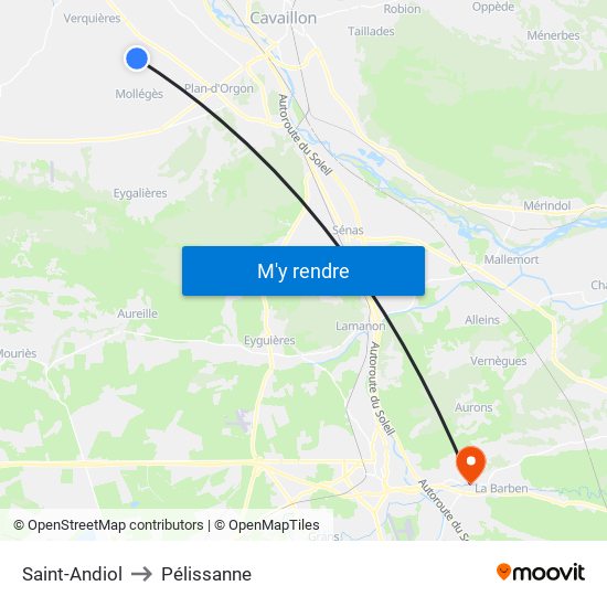 Saint-Andiol to Pélissanne map