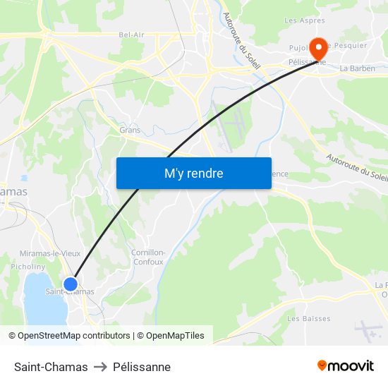 Saint-Chamas to Pélissanne map