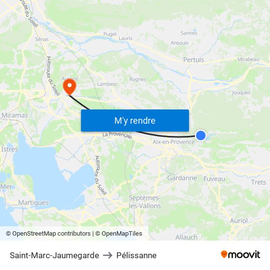 Saint-Marc-Jaumegarde to Pélissanne map