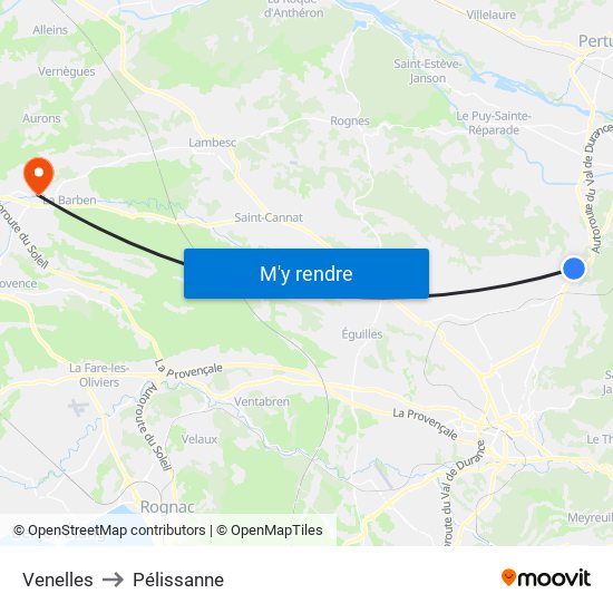 Venelles to Pélissanne map