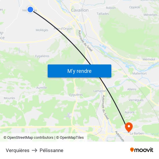 Verquières to Pélissanne map