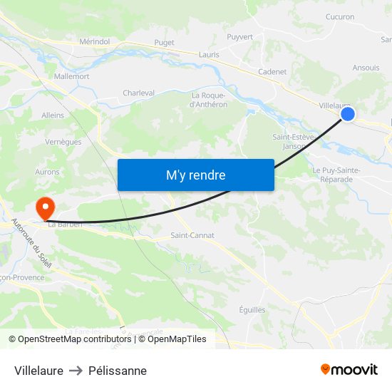 Villelaure to Pélissanne map