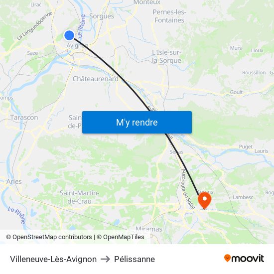 Villeneuve-Lès-Avignon to Pélissanne map