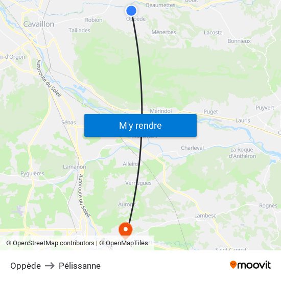 Oppède to Pélissanne map