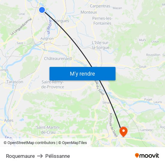 Roquemaure to Pélissanne map