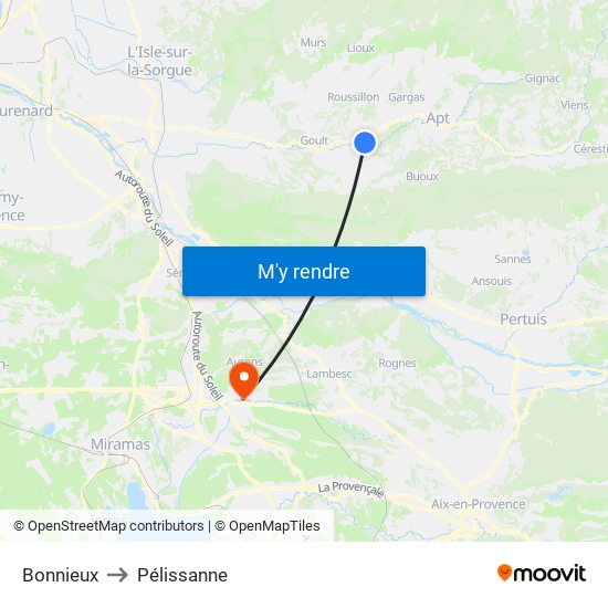 Bonnieux to Pélissanne map
