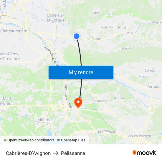 Cabrières-D'Avignon to Pélissanne map