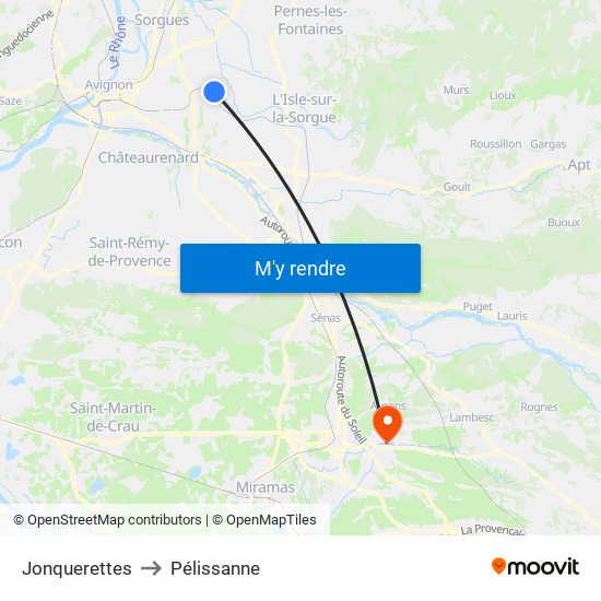 Jonquerettes to Pélissanne map
