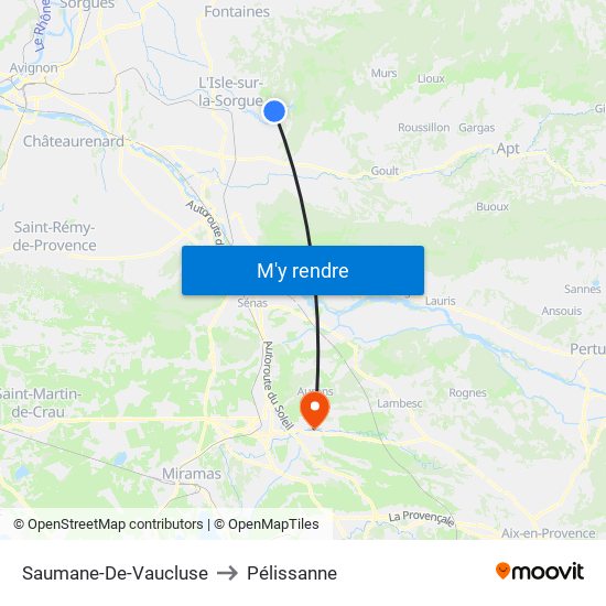 Saumane-De-Vaucluse to Pélissanne map