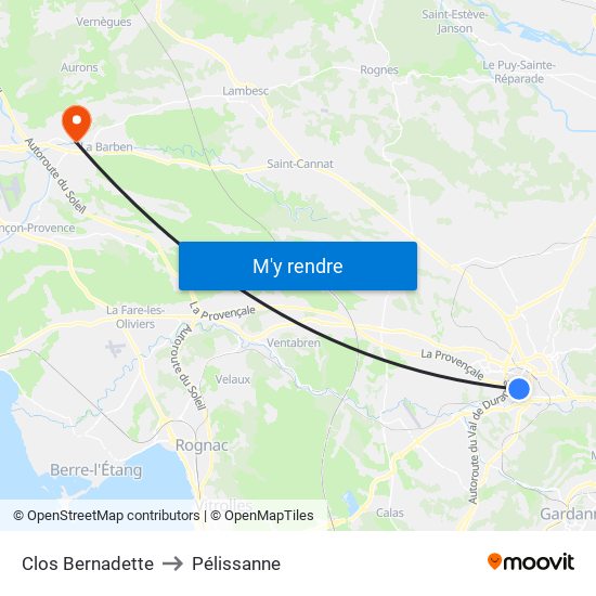 Clos Bernadette to Pélissanne map