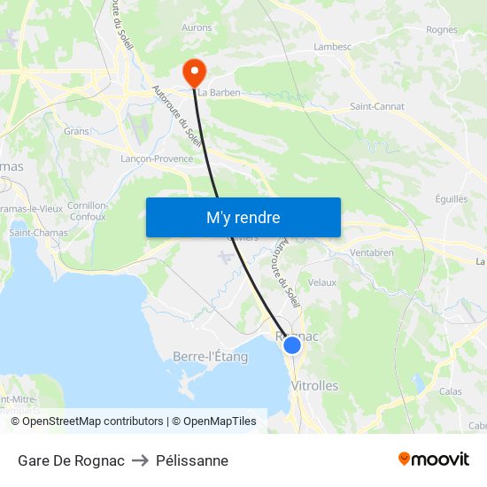 Gare De Rognac to Pélissanne map