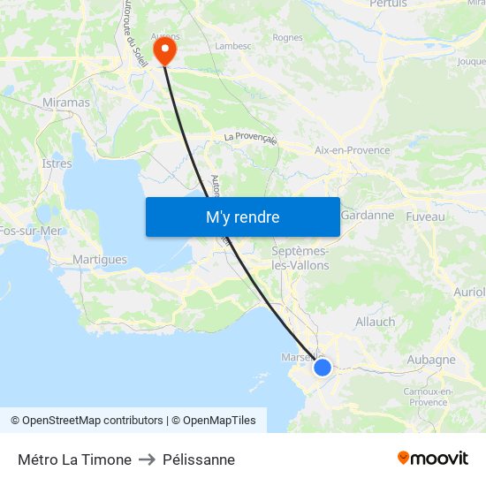 Métro La Timone to Pélissanne map